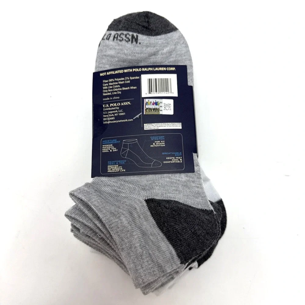 U.S. Polo Assn. 10 Pair Men White Gray Moisture Management Comfort Low Cut Socks
